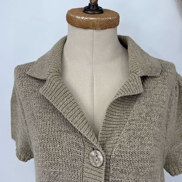 August Silk Collared Short Sleeve Knit Tunic Top Beige M - Picture 4 of 13